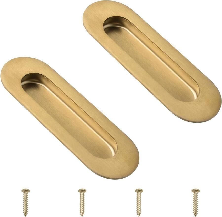 Zijgat Flush Pull Handvat Set van 2 Goud Roestvrij Staal Voor Schuifdeuren Verzonken Vinger Trekt met Verborgen Schroeven Ladekast Kledingkast Duurzaam en Stijlvol Design