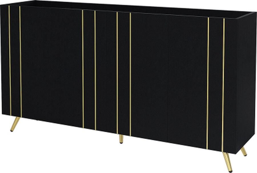 Zonder merk Gotagee Zijkast Hoge kast met verstelbare planken Goudkleurige metalen strips Opbergmeubel Woonkamerkast Locker Dressoir