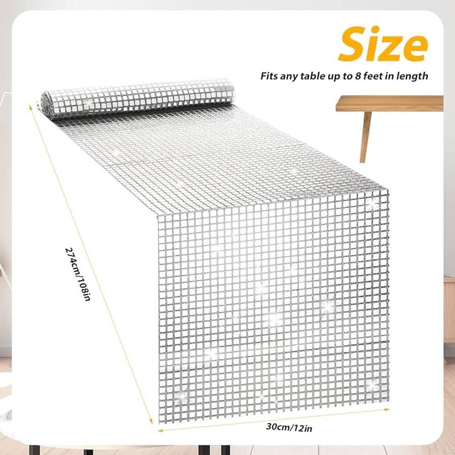 Zilver Disco Tafelloper Glitter Decoratie 1 stuk Aluminium 30x274cm