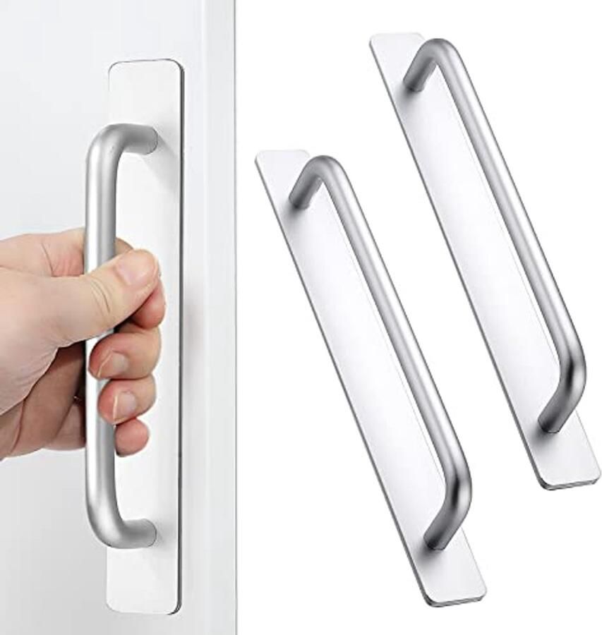 Zilver Zelfklevende Kastladehandgrepen 2 Stuks Aluminium Duwhandgrepen voor Keukenkasten en Schuiflades (212 mm)