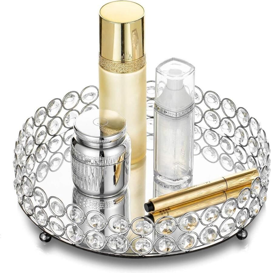 Zilveren Decoratief Ijdelheid Dienblad Kaptafel Make-up Houder Snuisterij Dienblad Spiegelend Multifunctioneel Schotel Parfum Sieraden Kaars Cosmetica