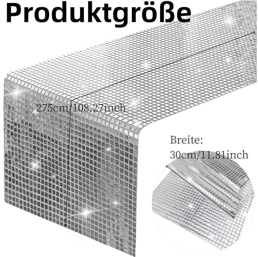 Zilveren diamant tafelloper modern en glitterend 1 stuk polyester 30 x 275 cm
