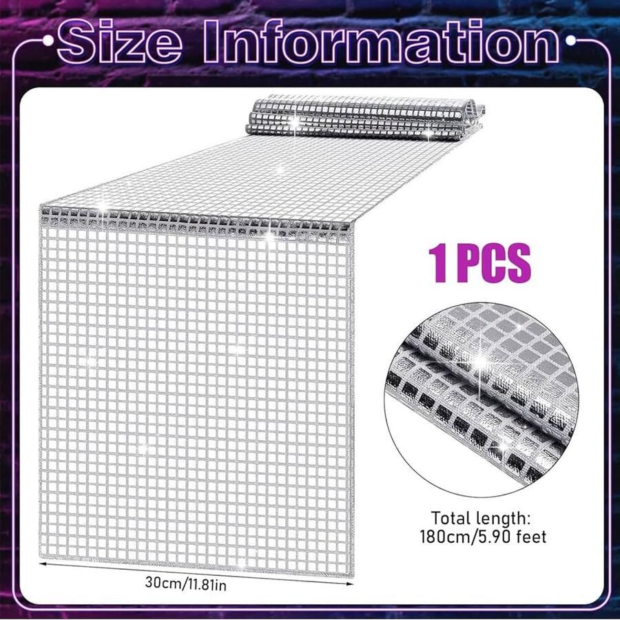 Zilveren disco tafelloper glitter pailletten feestdecoratie