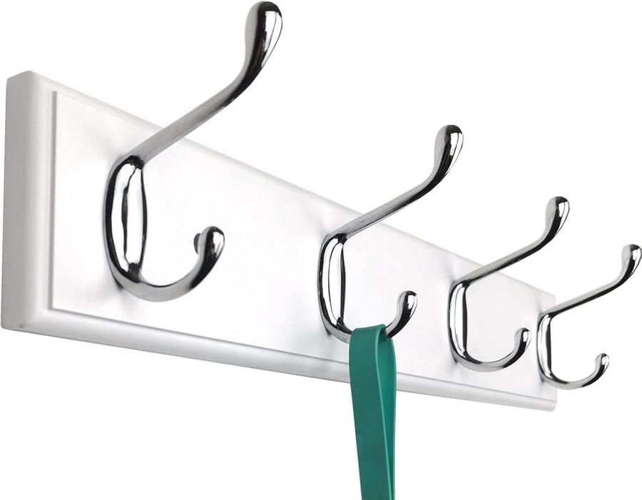 Zilveren Haken Wandgarderobe met Houten Bodemplaat Moderne Kapstok voor Entree en Slaapkamer