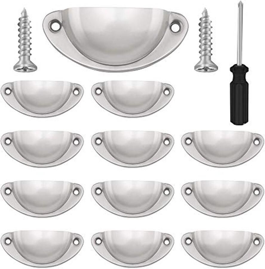 Zilveren Halve Maan Shell Cup Handgrepen voor Kasten en Laden 12 Stuks 65mm