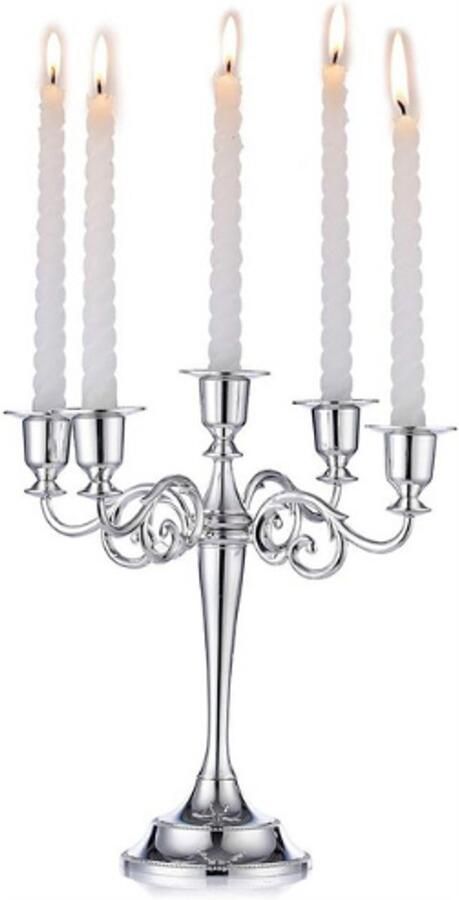 Zilveren Kandelaar Houders 5-Arm 27cm Hoge Kaars Stok Staat Voor Taper Kaarsen Bruiloft Verjaardagsfeestje Centrepieces Eettafel Kerst Decoraties