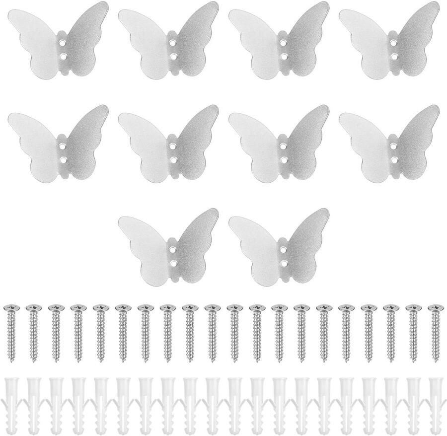 Zilveren kapstokhaken vlindervorm set van 10 hoogwaardig staal