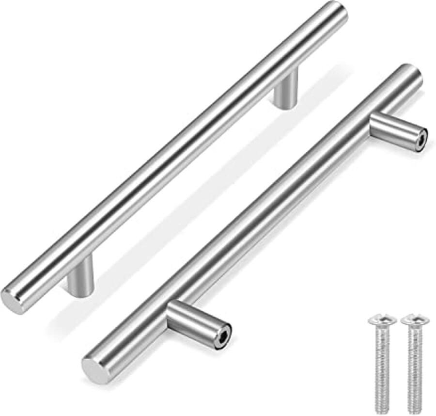 Zilveren keukenkast handgrepen Erfgoedstijl T bar grepen van roestvrij staal voor meubels