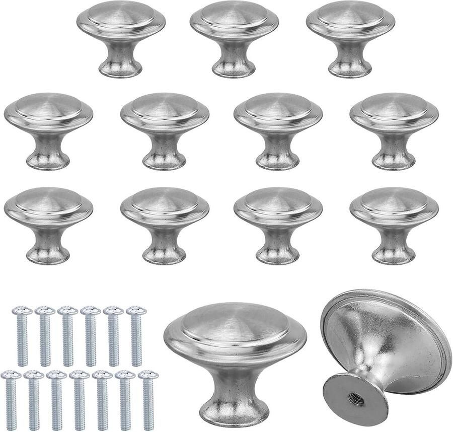 Zilveren ladeknopen modern design 13 stuks 30 mm roestvrij staal