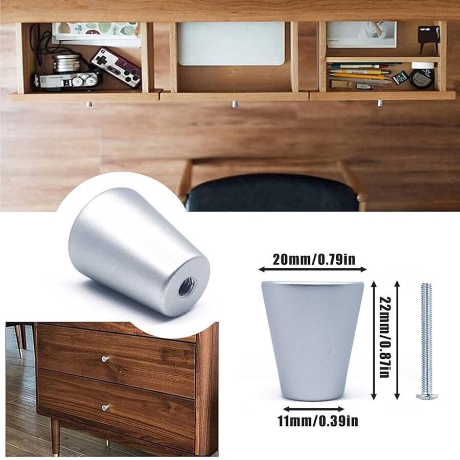 Zilveren metalen kastknoppen set van 10 aluminium