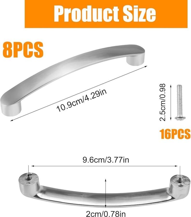 Zilveren Meubelgrepen Set van 8 Aluminium Gatafstand 96 mm