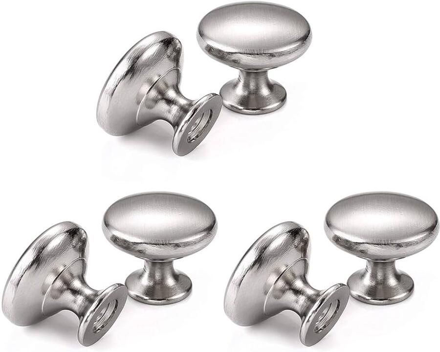 Zilveren ronde ladeknopen set 6 stuks geborsteld chroom meubelknoppen