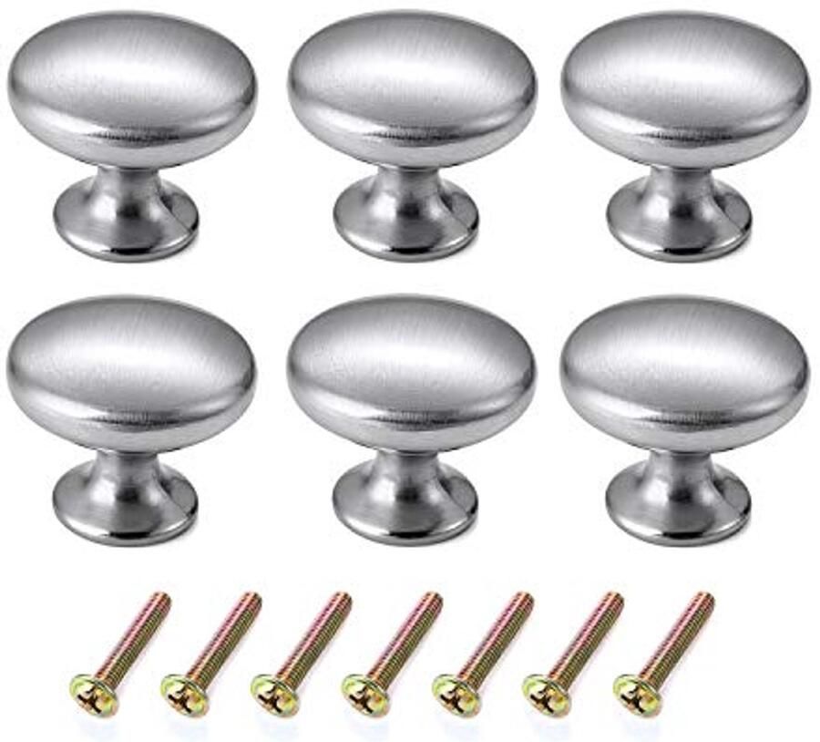 Zilveren Ronde Ladeknopen Set 6 Stuks Gehemelgepakt Chroom Glanzend Meubelknoppen