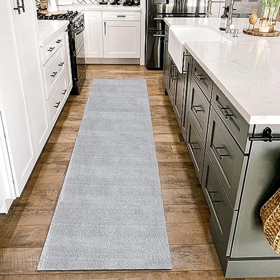 Zilveren Vloerkleed 80 x 250 cm Antislip en Wasbaar Extra Zacht en Pluizig Tapijt voor Woonkamer en Kinderkamer