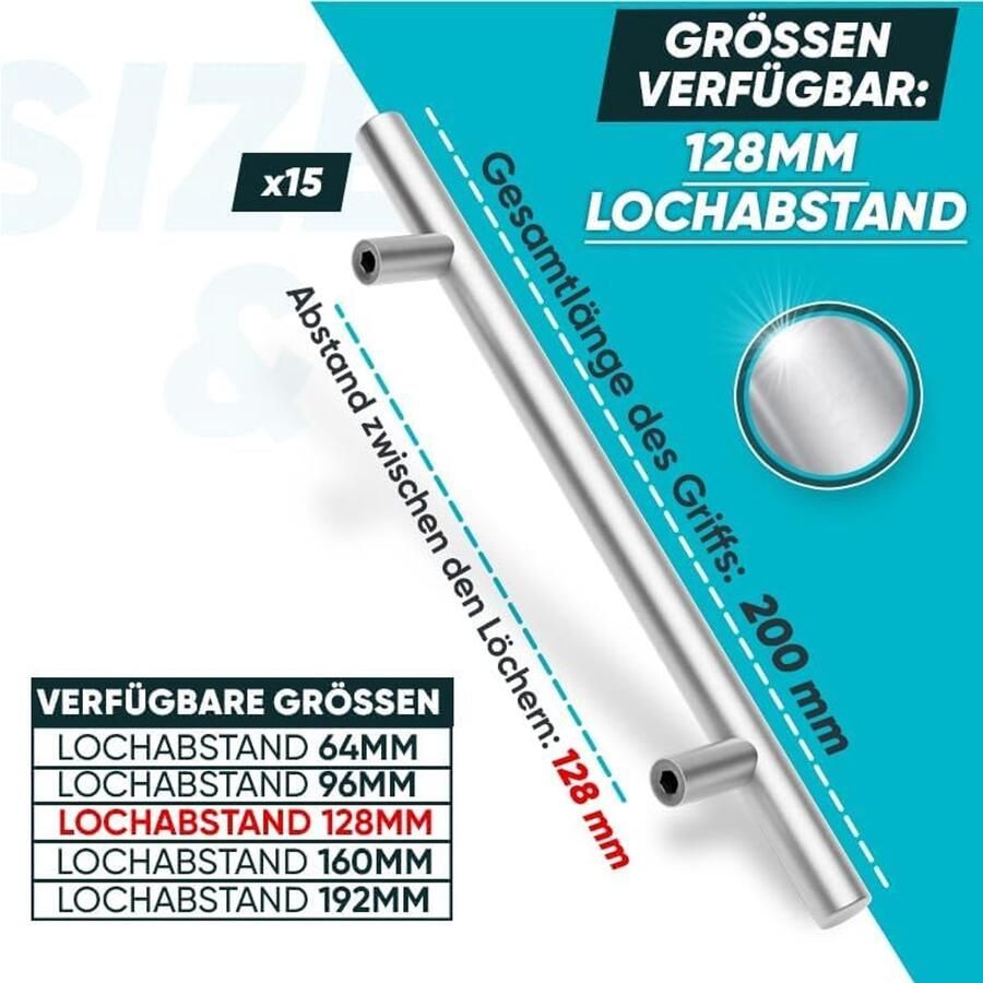 Zilverkleurige Keukengrepen 128MM Duurzame Roestvrij Staal Kastgrepen voor Meubels Set van 15 Stuks
