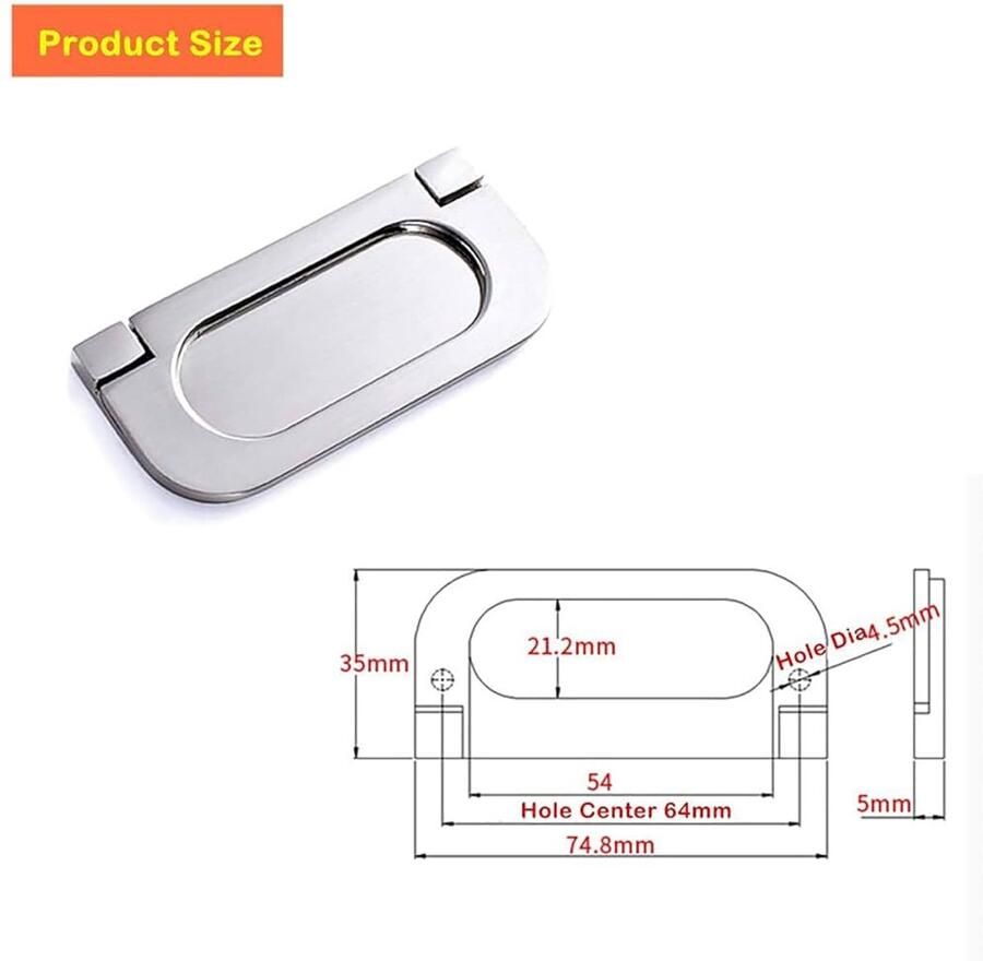 Flush Ring Pull Zinklegering Kast Lade Handvat Set van 4 Zilver Roestvrij Staal