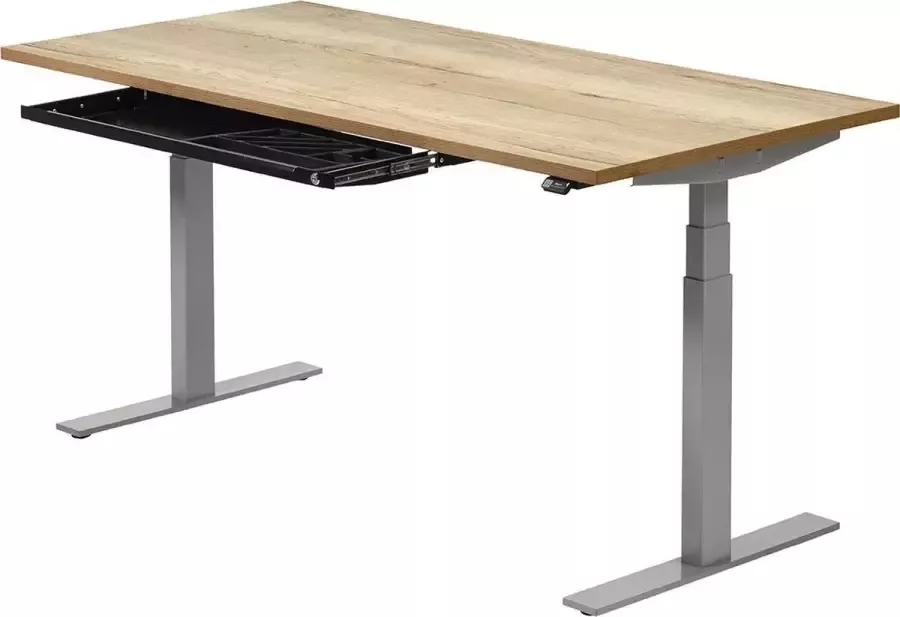 Zit sta bureau 120 x 80 cm Halifax naturel Alu grijs elektrisch