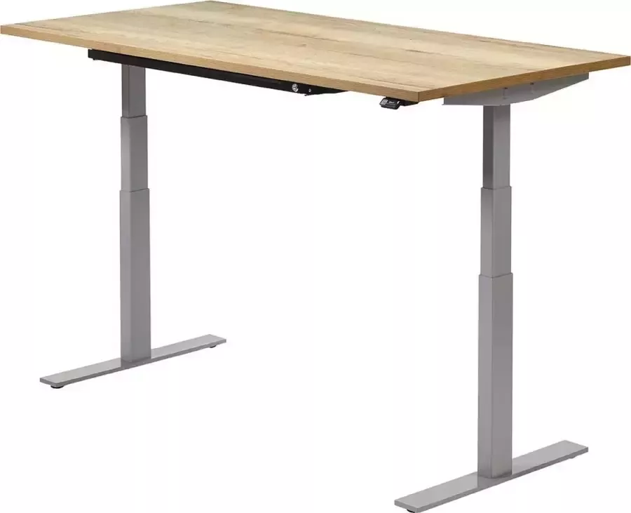 Zit sta bureau 160 x 80 cm Halifax naturel Alu grijs elektrisch