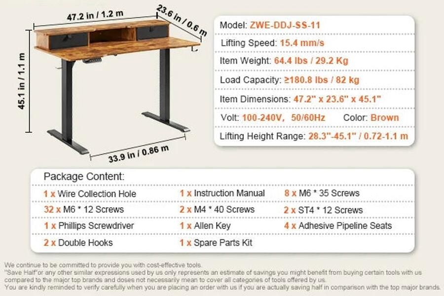 Corenia Zit-Sta Bureau Bureautafel Computer Tafel Laptoptafel Elektrisch met Planken voor Gaming en Thuiskantoor Hoogteverstelbaar 47.2x23.6inch 85kg Draagcapaciteit Bruin