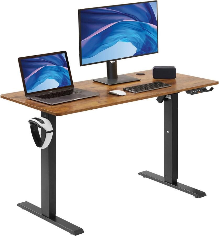 Zit Sta Bureau Elektrisch Bureau Elektrisch Verstelbaar 140 x 70 cm Bruin Zwart Bureau Massief Hout