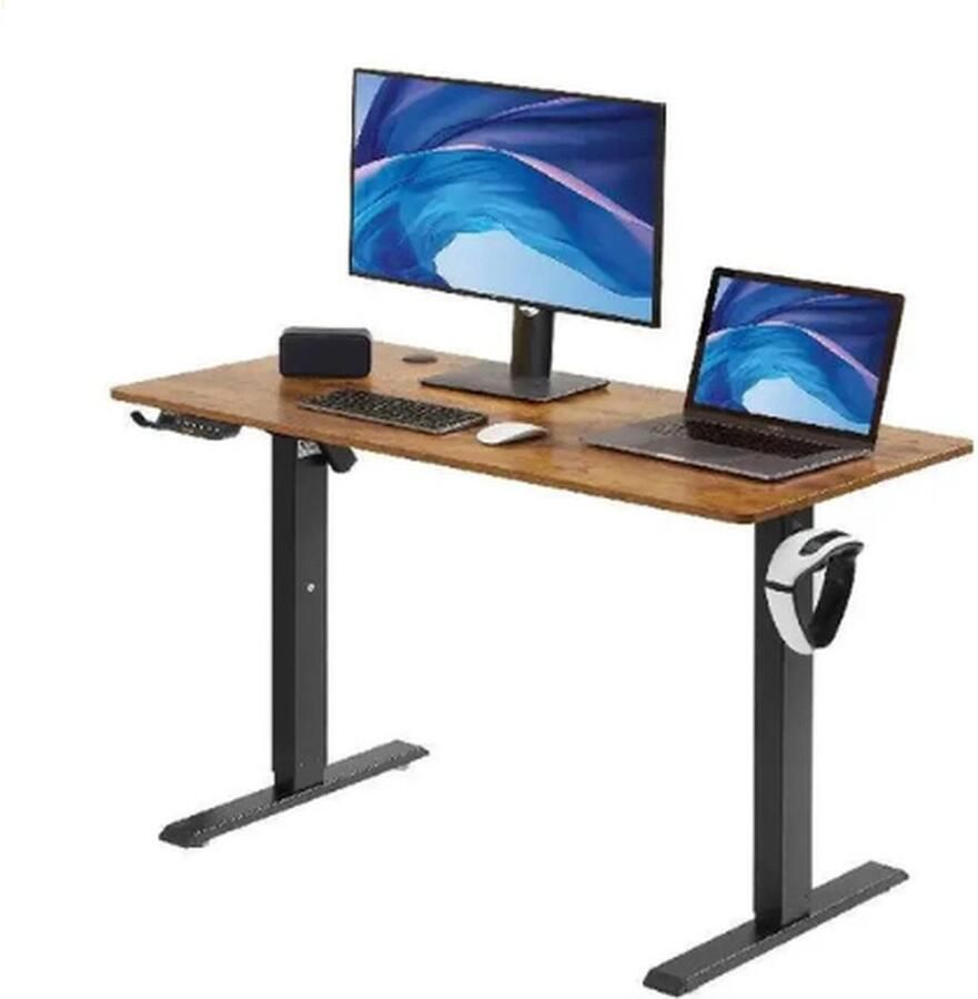 BBV Zit Sta Bureau Elektrisch Bureau Elektrisch Verstelbaar Bureau 140 x 70 cm Bruin Zwart