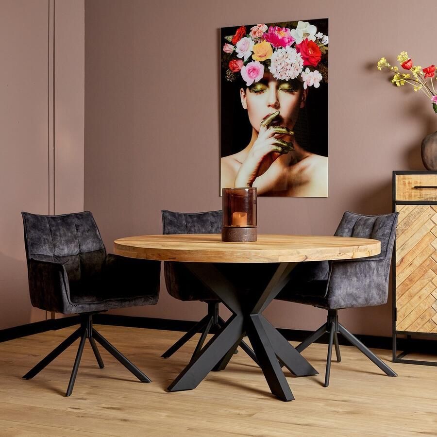 Zita Home 150cm ronde eettafel mango naturel 3 poot 6 cm dik blad