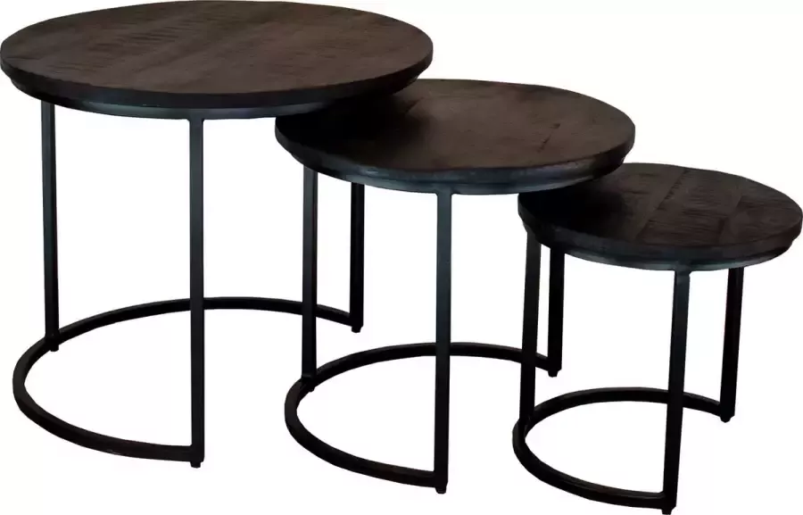 Zita Home Quinn Zwart Salontafel set van 3 mango hout 54cm diameter Black Friday Deal