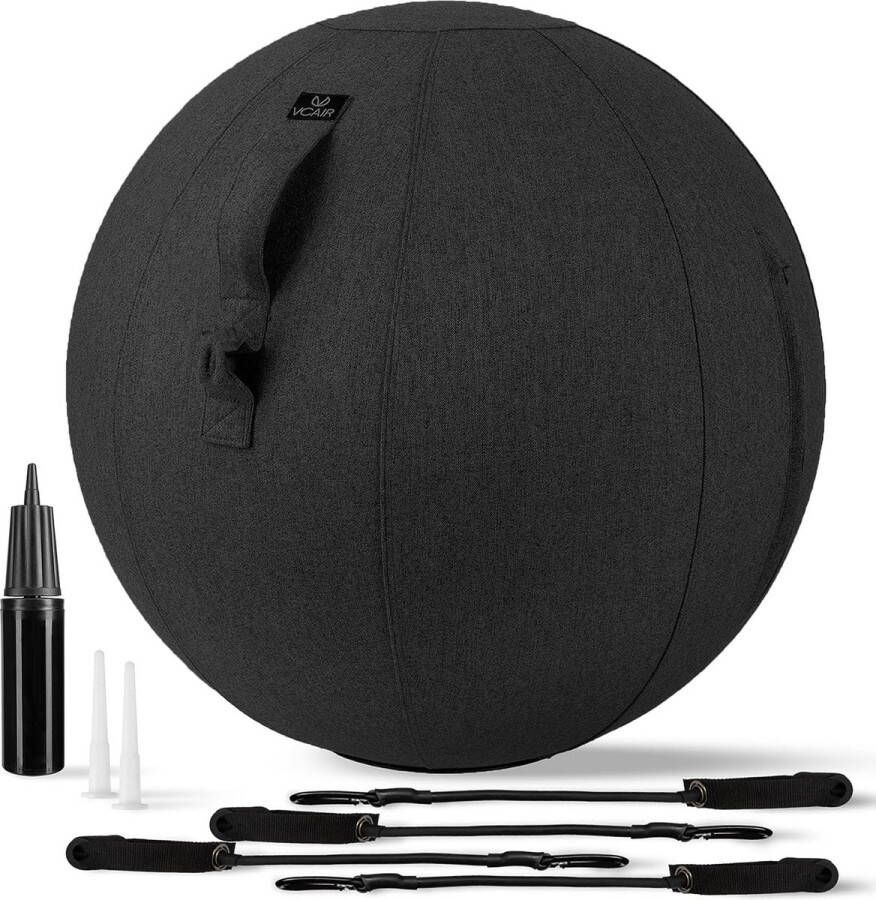 Zitbal 65 cm ergonomisch zitten en trainen voor thuis en op kantoor zwangerschap tegen rugpijn met stoffen bekleding en trainingsbanden kleur naar keuze