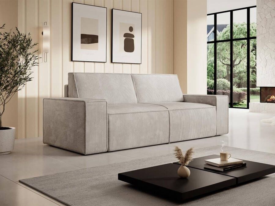 Vente-unique Zitbank – 3 plaatsen – Beige ribfluweel – AMELIA L 230 cm x H 84 cm x D 95 cm - Foto 3