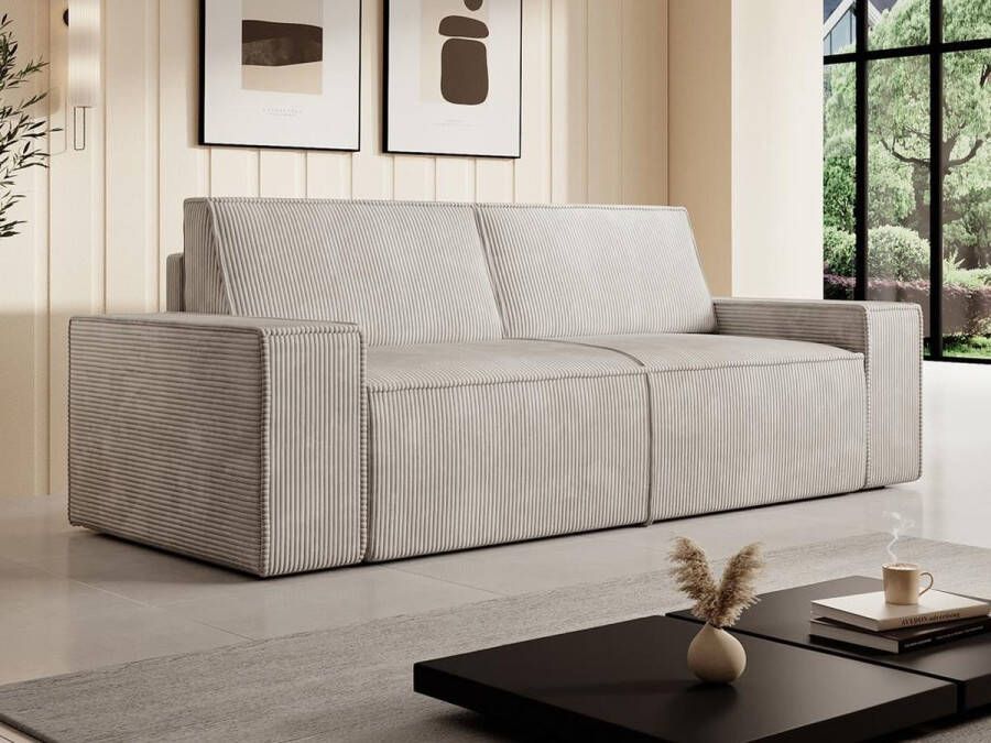 Vente-unique Zitbank – 3 plaatsen – Beige ribfluweel – AMELIA L 230 cm x H 84 cm x D 95 cm