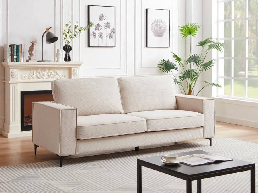 Zitbank – 3 plaatsen – Beige ribfluweel – OLMEDA L 219 cm x H 88 cm x D 86 cm