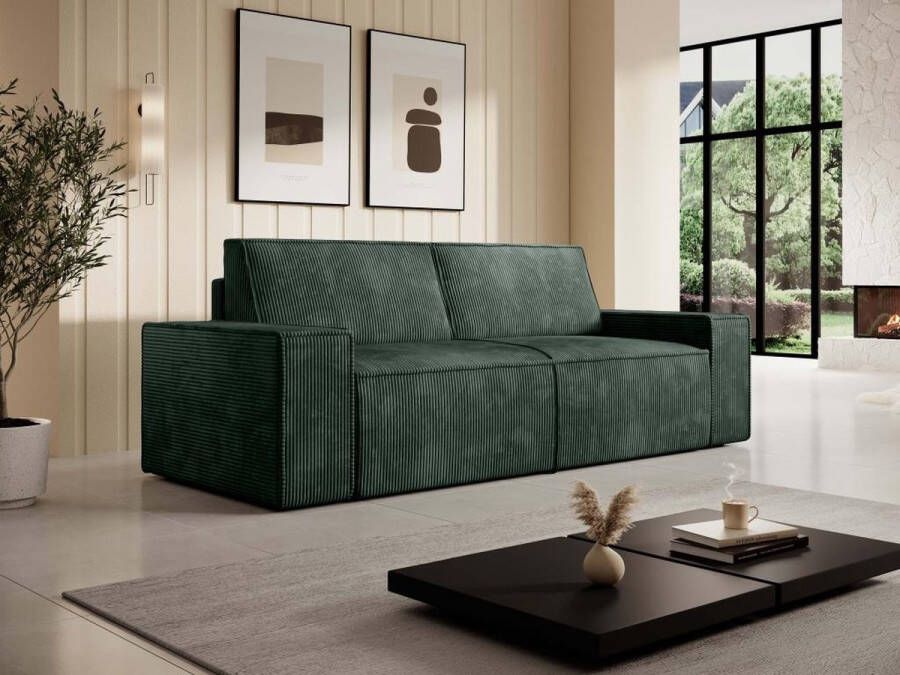 Vente-unique Zitbank – 3 plaatsen – Groen ribfluweel – AMELIA L 230 cm x H 84 cm x D 95 cm