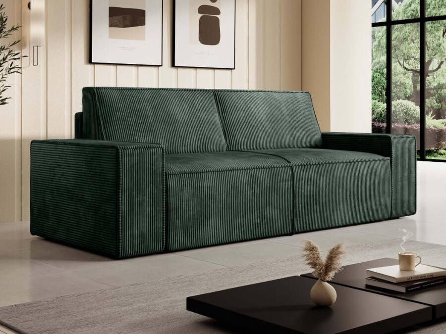 Vente-unique Zitbank – 3 plaatsen – Groen ribfluweel – AMELIA L 230 cm x H 84 cm x D 95 cm - Foto 2
