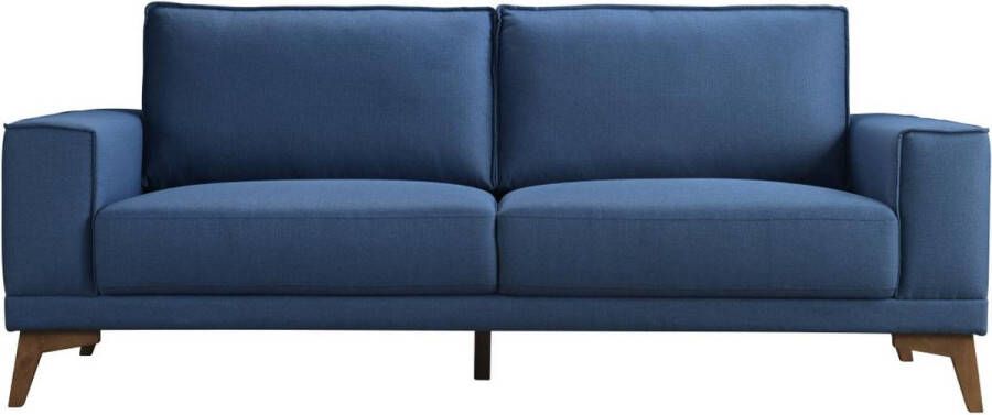 Zitbank 3 plaatsen in donkerblauwe stof met houten poten MOSSEA L 213.5 cm x H 87.5 cm x D 92.5 cm