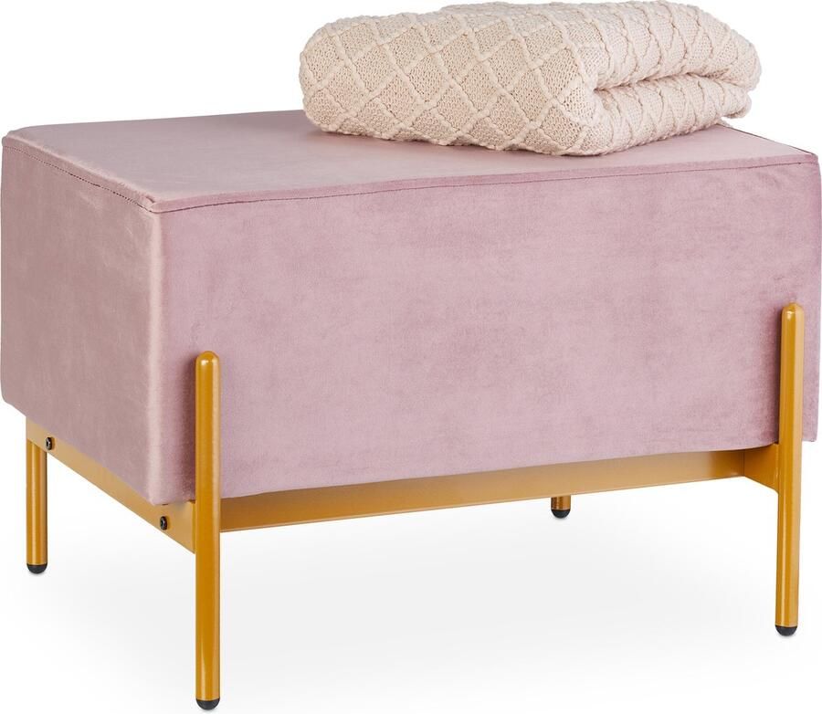 Relaxdays zitbank fluweel met metalen poten slaapkamer 40 x 60 x 43 cm halbank roze