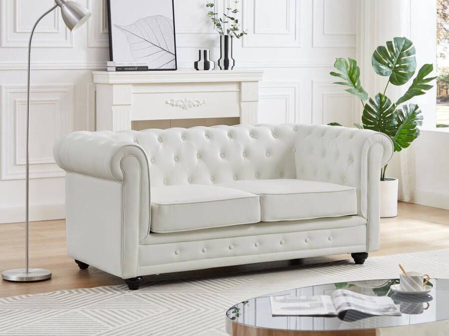 Vente-unique Tweezitsbank van wit kunstleer – CHESTERFIELD L 168 cm x H 72 cm x D 88 cm - Foto 1