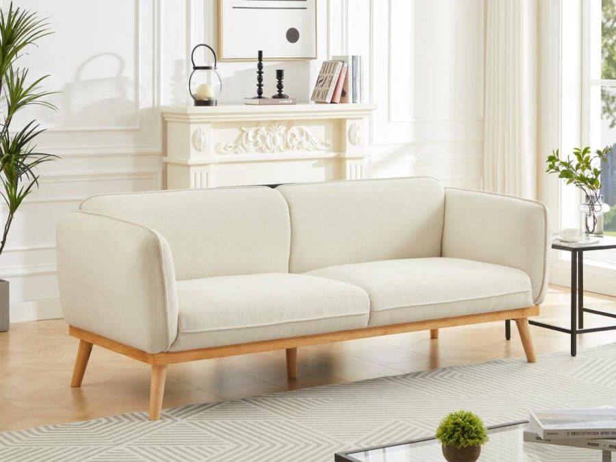Zitbank met 3 plaatsen en bekleding in beige textuurstof – FANIRA L 210 cm x H 78 cm x D 82 cm