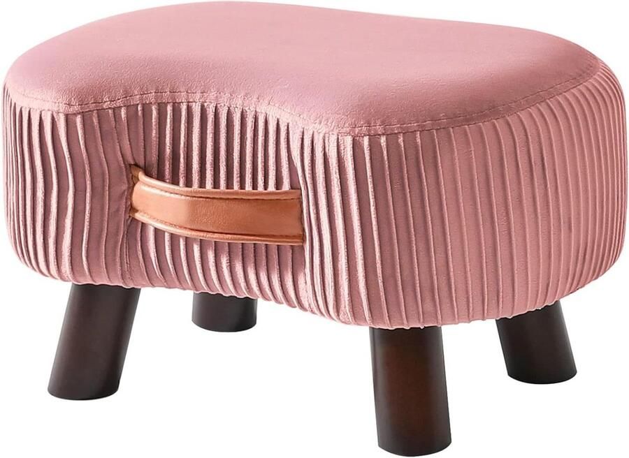 Zitbank met handvat opstapkruk met zacht zitkussen gebogen fluweel massief hout roze ruimtebesparend woonkamer slaapkamer 40 x 28 x 23 cm