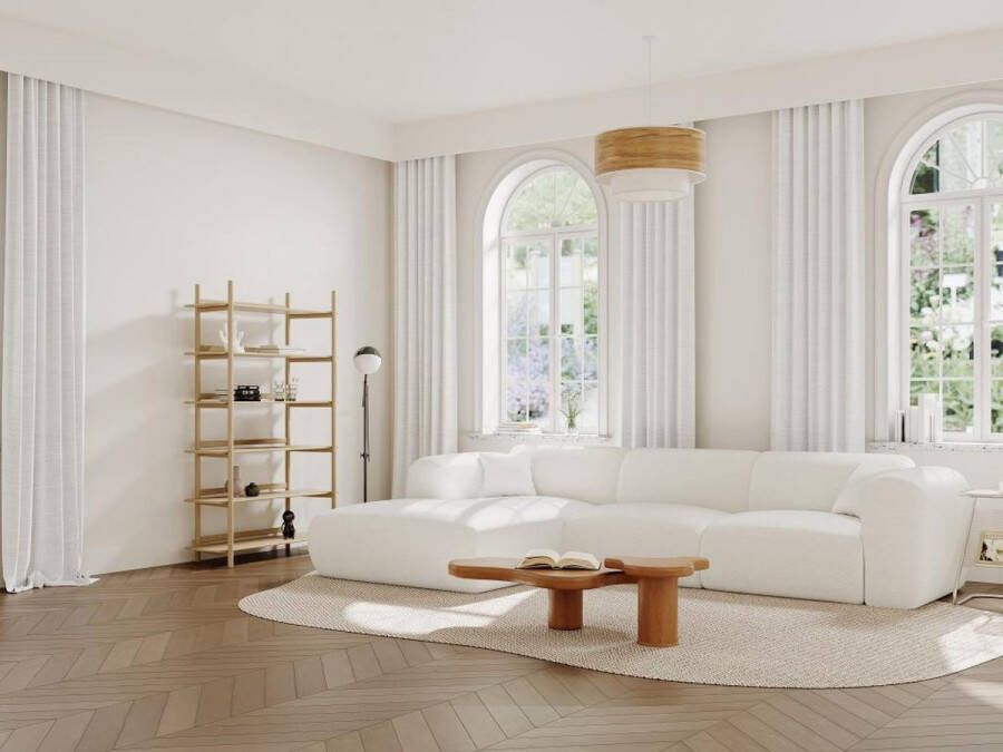 Vente-unique XXL-hoekbank met hoek links van witte boucléstof POGNI van Maison Céphy L 280 cm x H 73 cm x D 165 cm