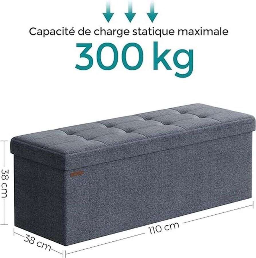 Zitbank met opbergruimte Lichtblauw kunstleer SONGMICS 300 kg belasting 120 L 110 x 38 x 38 cm Kruk met opbergruimte