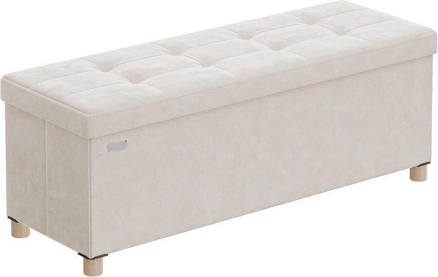 Zitbank met opbergruimte en opvouwbare kruk 38 x 110 x 40 cm 112 L opbergdoos met deksel fluweel tot 300 kg belastbaar cappuccinobeige voor hal woonkamer of slaapkamer