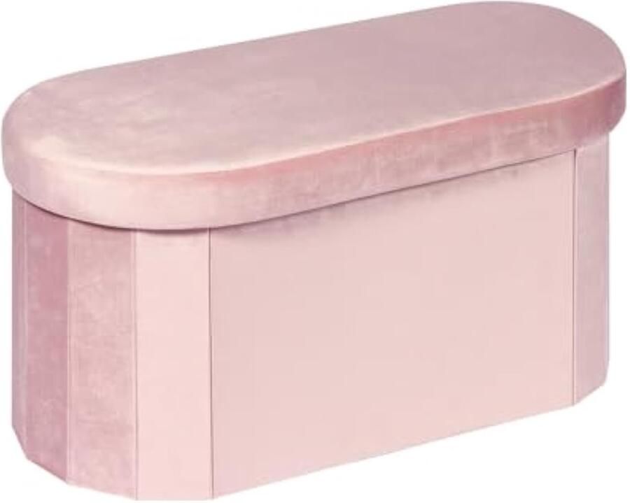 Zitbank met opbergruimte inklapbare zitkist opbergdoos voetenbank ovaal voor hal woonkamer en slaapkamer roze 76 x 38 x 38 cm