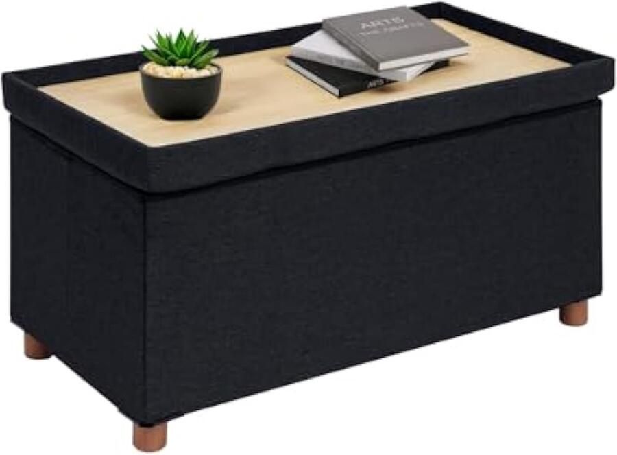 Zitbank met opbergruimte inklapbare zitkist opbergdoos voetenbank rechthoekig voor hal woonkamer en slaapkamer zwart 76 x 38 x 38 cm