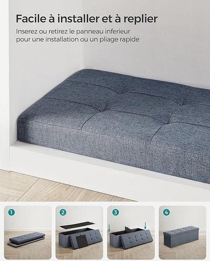 Zitbank met opbergruimte Lichtblauw kunstleer SONGMICS 300 kg belasting 120 L 110 x 38 x 38 cm Kruk met opbergruimte - Foto 2