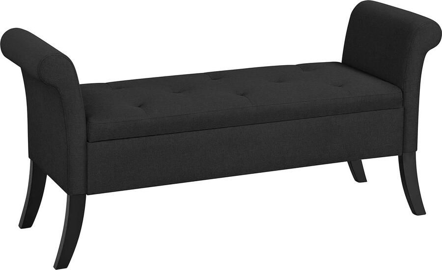 Zitbank met opbergruimte opbergdoos zitkruk opvouwbaar zitkist met armleuningen max. belastbaarheid 300 kg bekleding van stof zithoogte 46 cm zwart - Foto 2