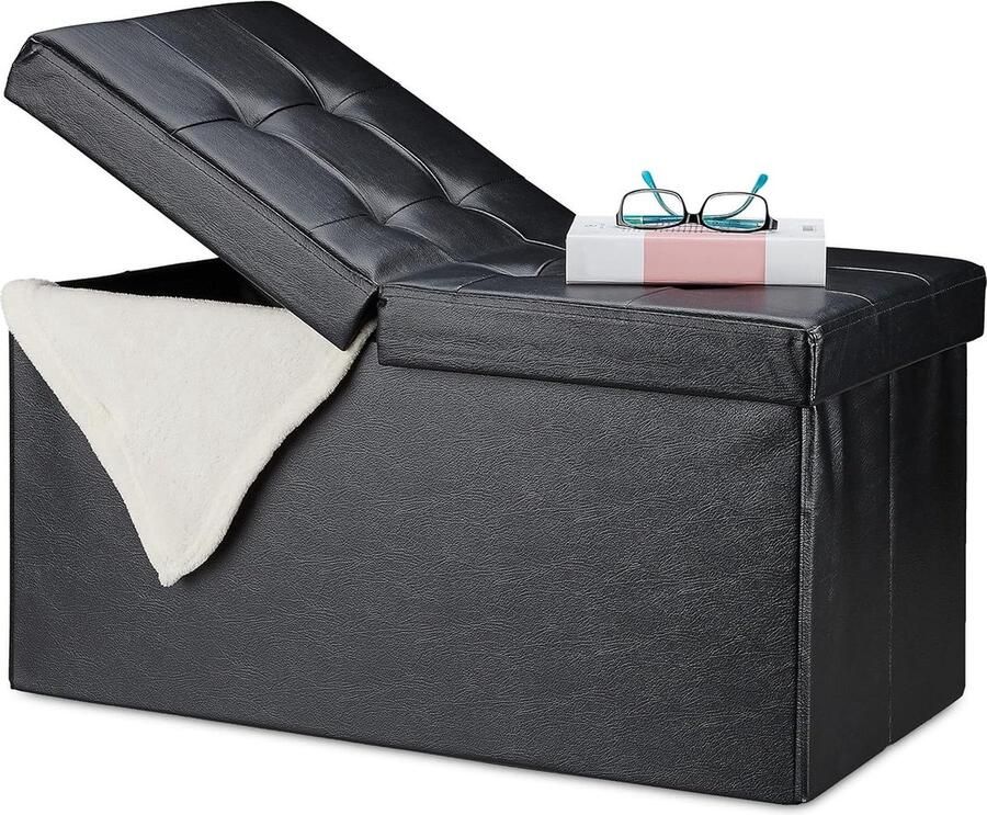 Zitbank met opbergruimte opvouwbaar geschikt voor gang en slaapkamer 1 stuk zwart kunstleer
