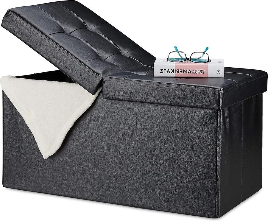 Zitbank met opbergruimte Opvouwbaar kunstleer Klapbare deksel Gang slaapkamer Opbergbank zwart Kruk met opbergruimte