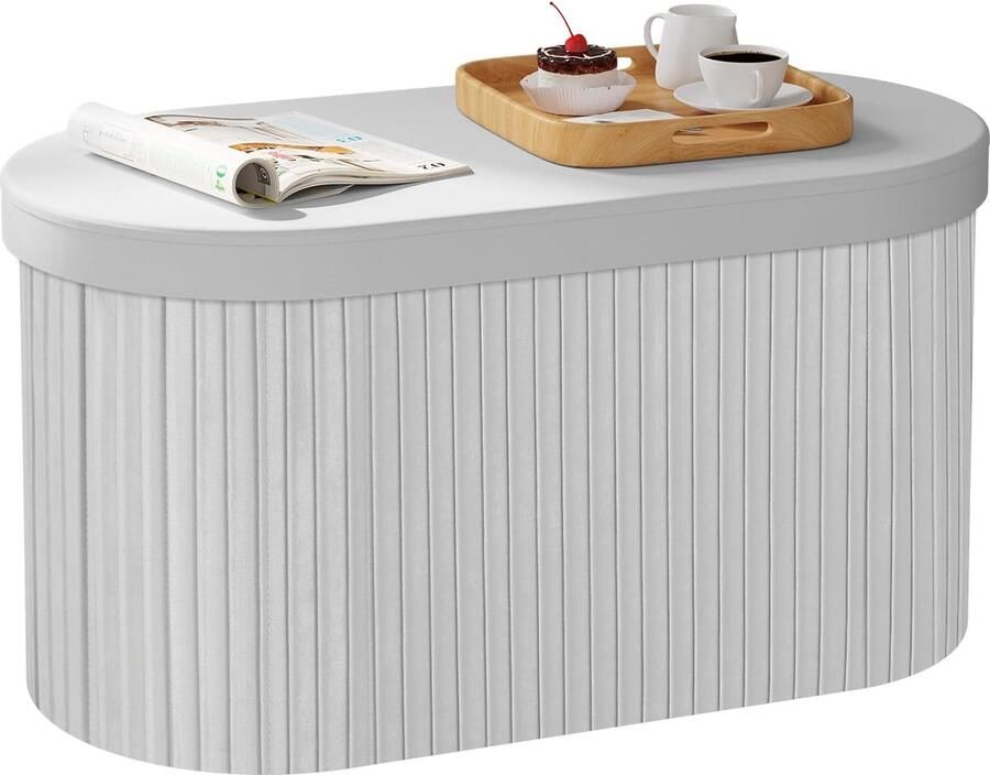 Zitbank met opbergruimte opvouwbare zitkist met deksel opbergdoos kistbank gestoffeerde bank rond van fluweel MDF 76 x 38 x 38 cm lichtgrijs