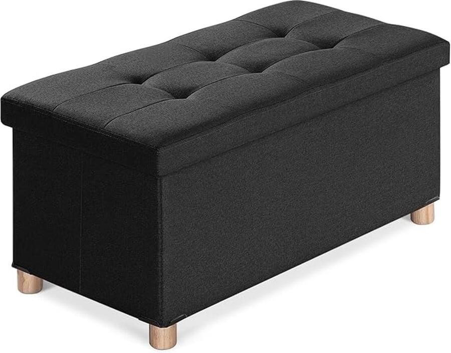 Zitbank met opbergruimte opvouwbare zitkist zitkruk met deksel zitkube voetsteun zwart 76 x 38 x 40 cm