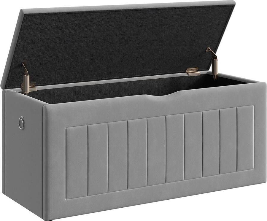 Retadou Zitbank met opbergruimte speelgoedkist met deksel zitkist kruk met opbergruimte kistbank bedbank fluwelen bekleding voor hal kinderkamer woonkamer grijs